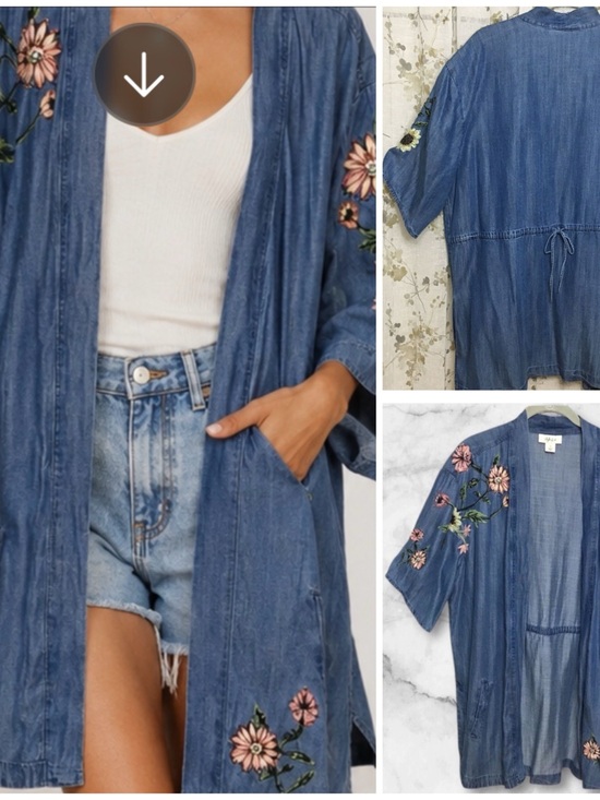 Style & Co. Other - Style & Co Embroidered Chambray Kimono L Open Front  Boho Cottagecore Festival